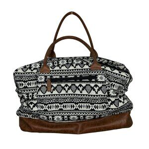 Black & White Patterned Tote Bag | Canvas Weekender Carry-On Duffel